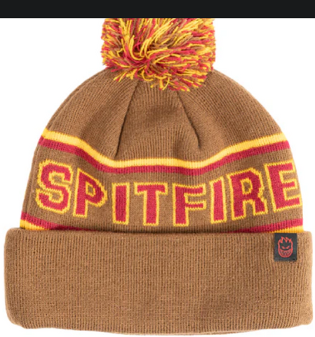 Spitfire Classic '87 Fill Pom Beanie - Brown/Gold/Red